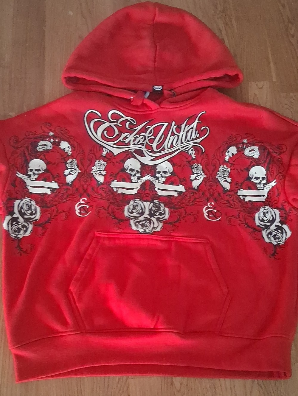 Ecko Unlimited Red Skull & Rose Crewneck Hoodie